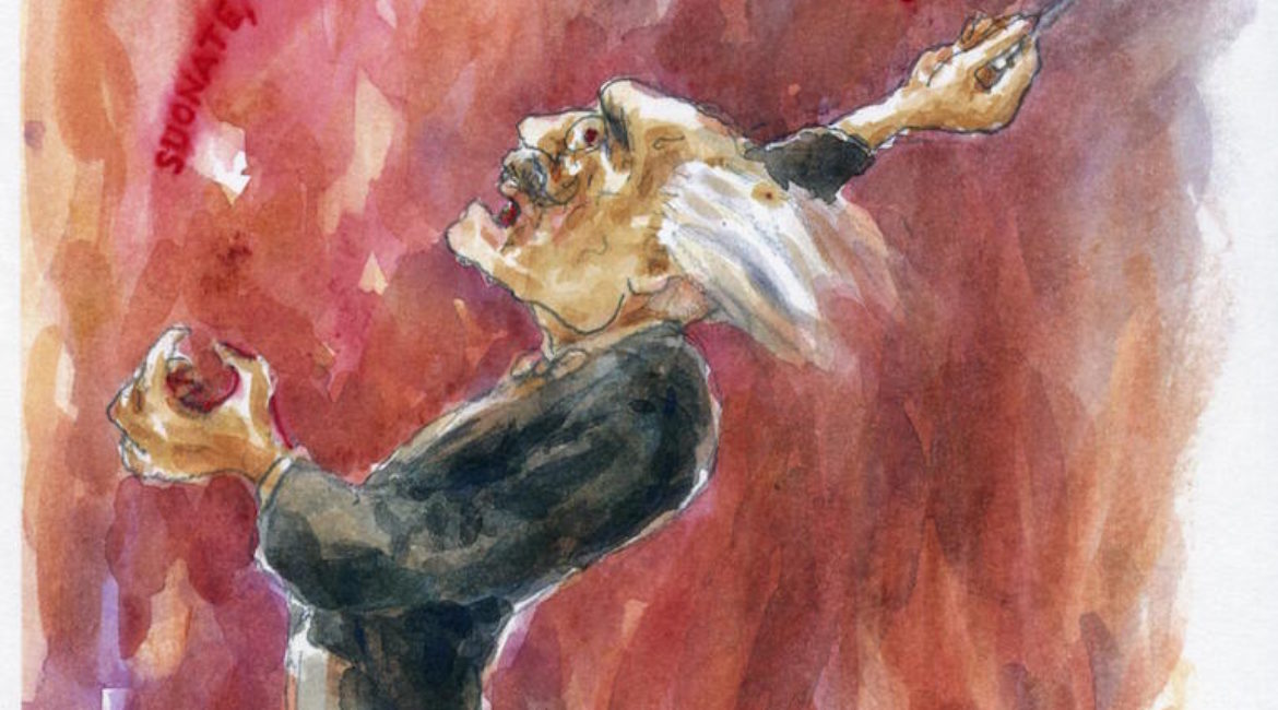Arturo Toscanini alle prove, caricatura